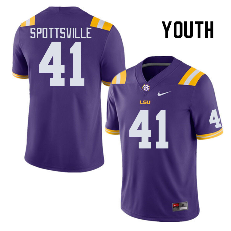 Youth #41 Welton Spottsville LSU Tigers College Football Jerseys Stitched-Purple - Click Image to Close